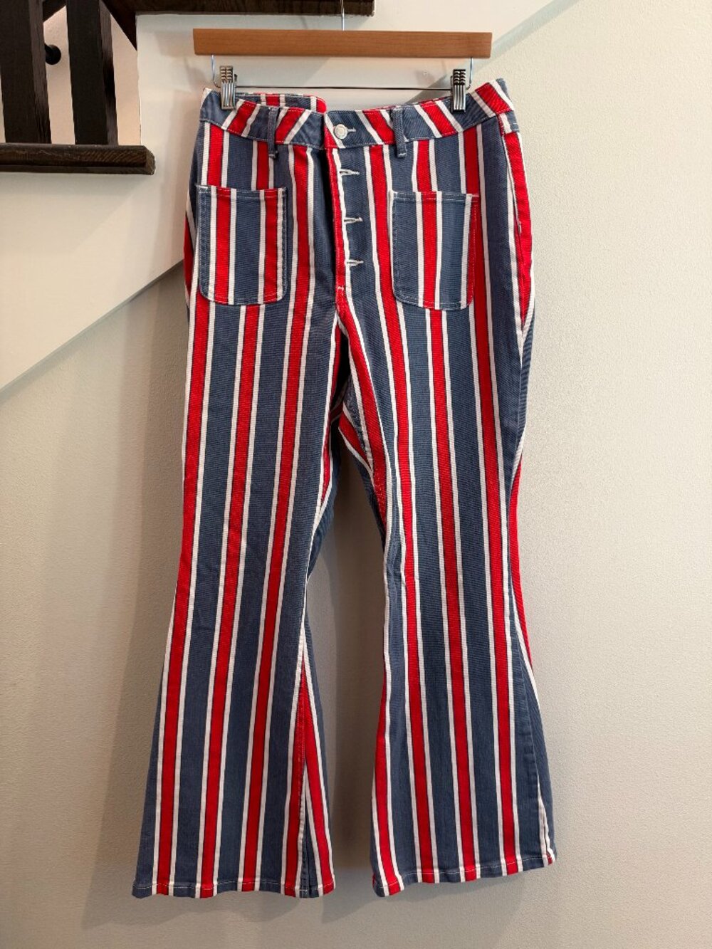 Wrangler High Rise Fierce Flare RED WHITE BLUE Striped Jean